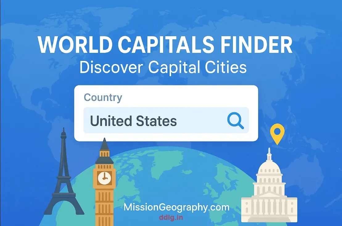 World map with capital cities marked for World Capitals Finder tool